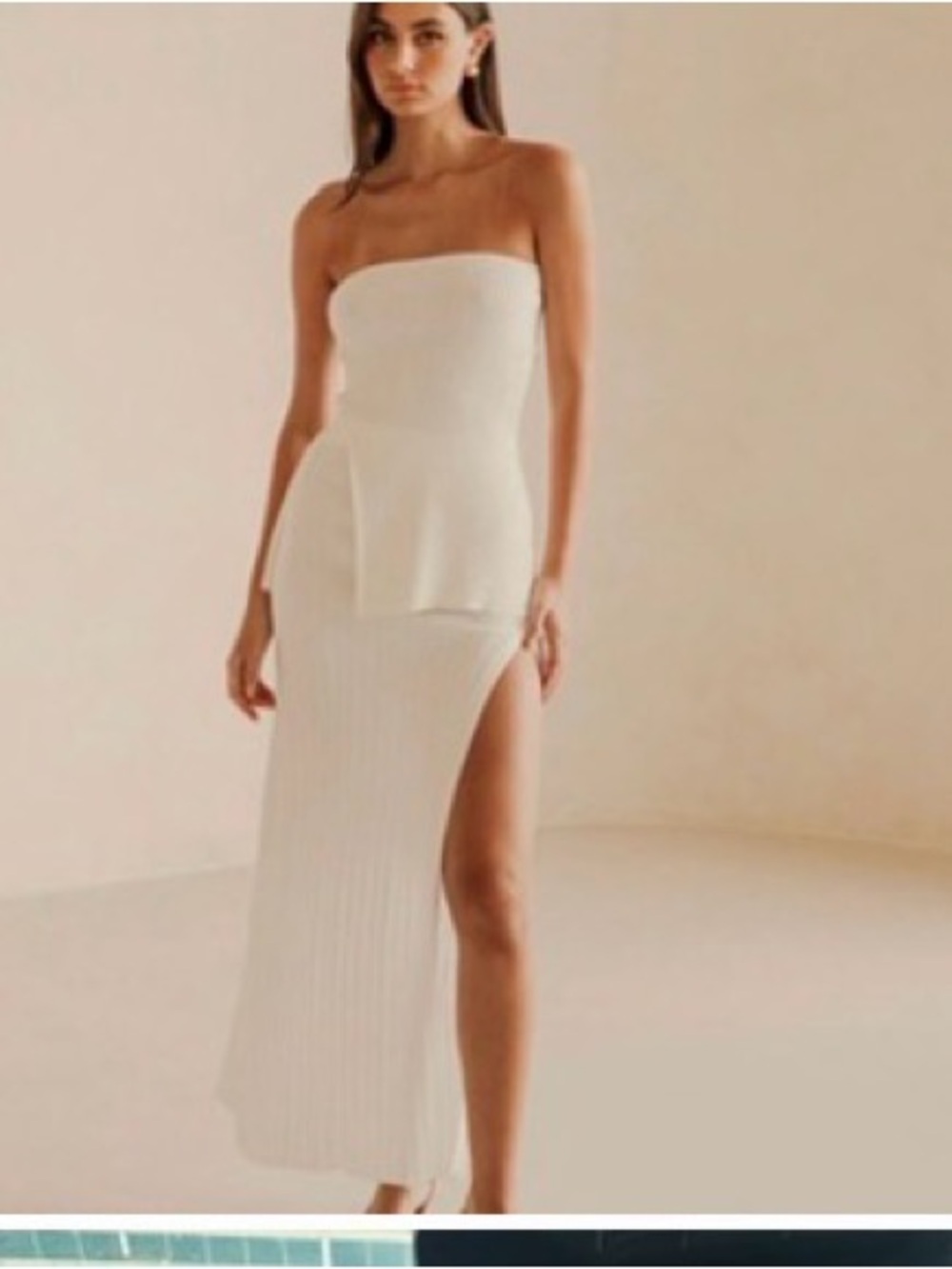 SABO Saria Skirt and Top Set Cream Column Maxi Bachelorette Bride